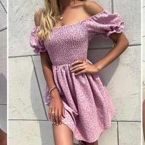 Shirred bodice puff sleeve dress